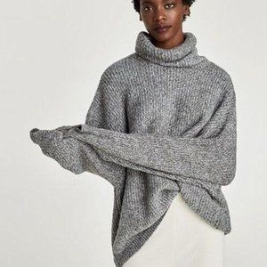 Zara Soft Knit Oversized Slouchy Turtleneck Sweater Heather Grey Sz Medium